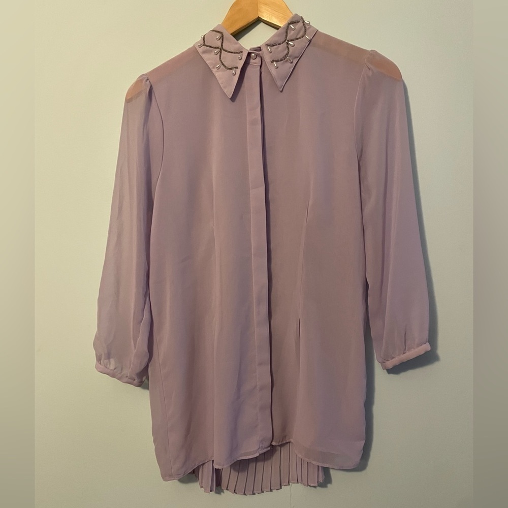 Dylan & Rose Button Up Blouse Pleated Detailed Collar Size Small
